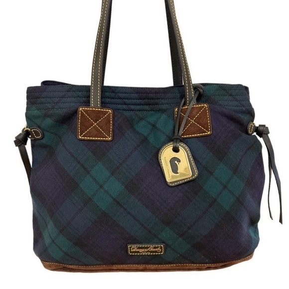 EUC!  Dooney & Bourke Women's Tartan Victoria Tote Bag Green/Blue Plaid - Picture 2 of 15